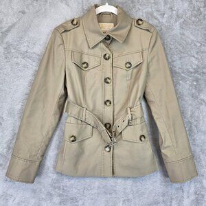 Michael Kors Jacket Womens XS Khaki Belted Button Safari Utility Cotton Pockets